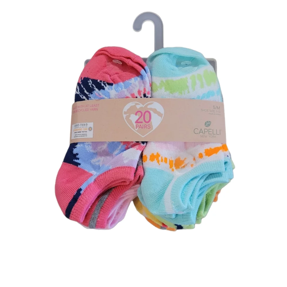CAPELLI 20 Pair Multicolor/Print No Show Socks Size S/M